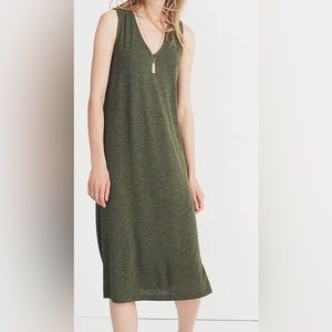 MADEWELL V-Neck Jersey Tank Dress in Heather Loden (Green)